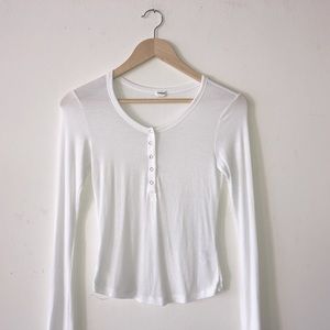 White Long Sleeve Button Sleep Tee